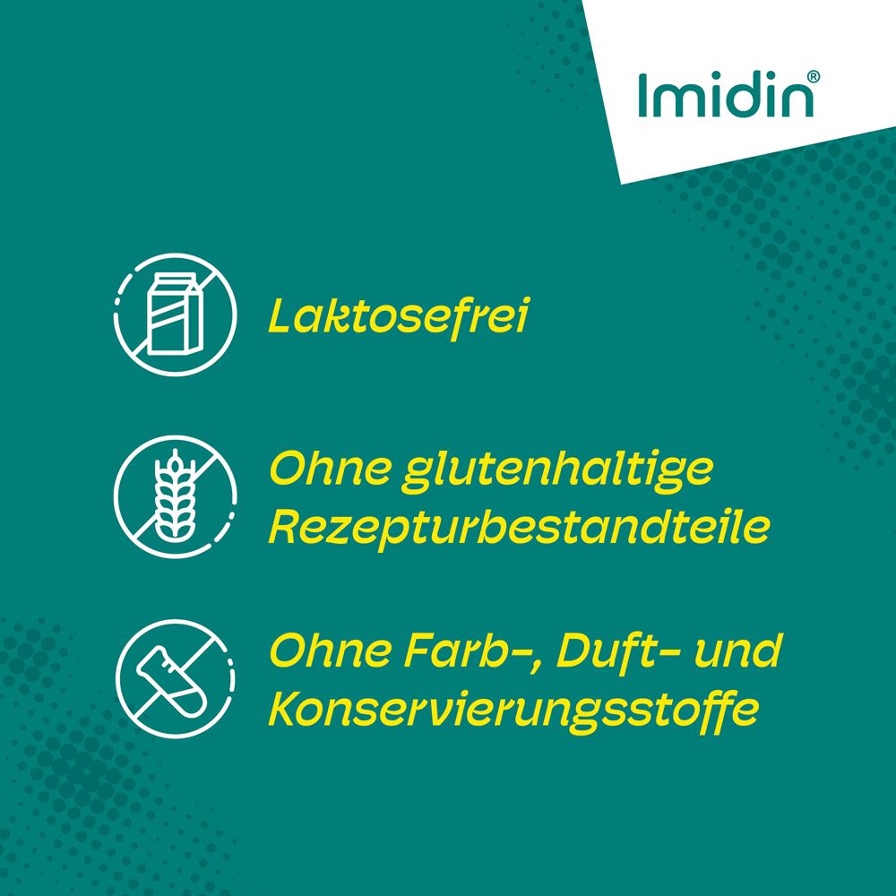 Text: Laktosefrei, Ohne glutenhaltige Rezepturbestandteile, Ohne Farb-, Duft- und Konservierungsstoffe. Symbole.