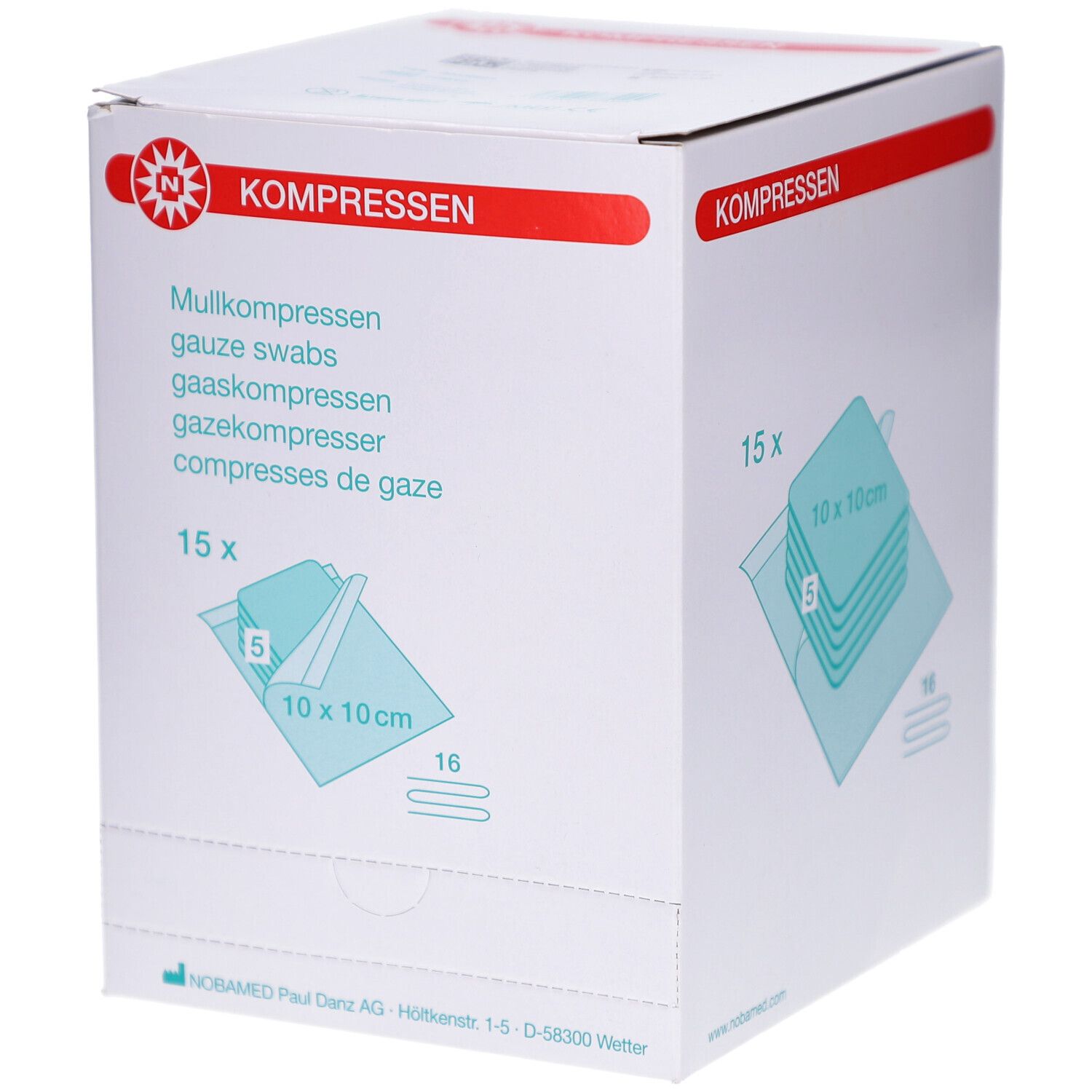 Verpackung für Mullkompressen, 15x 10x10cm.