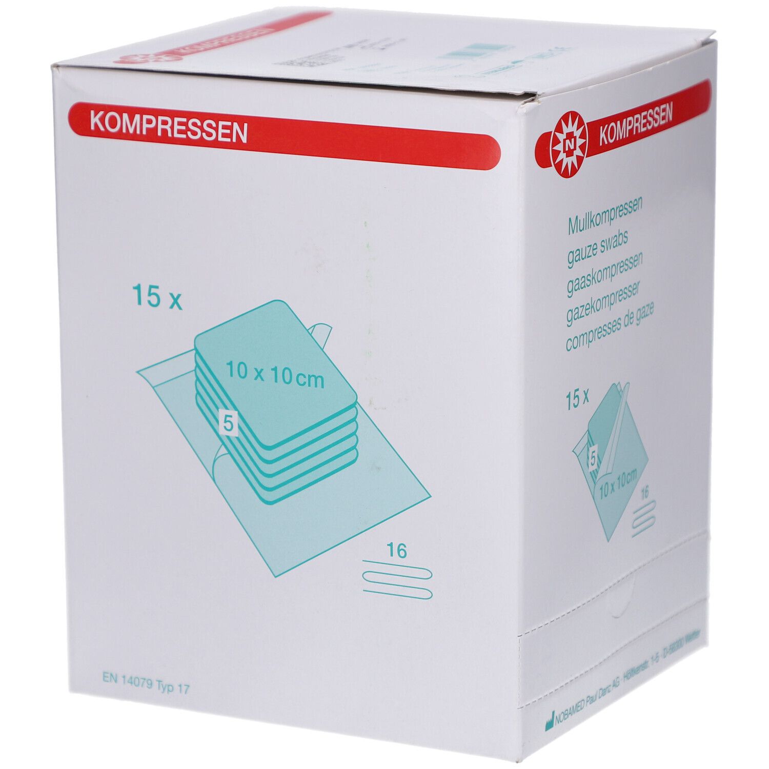 Verpackung für Mullkompressen, 15x 10x10cm.