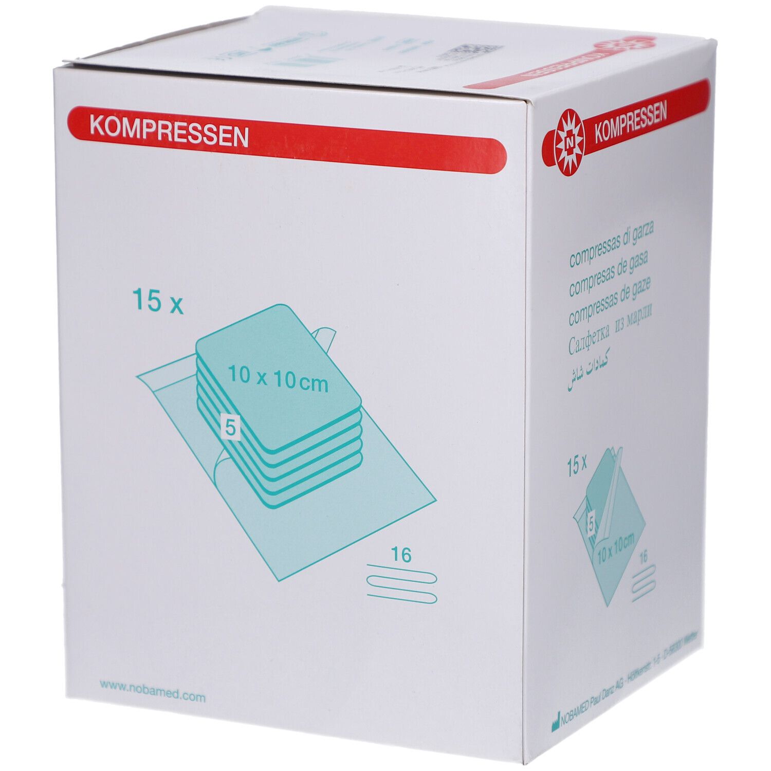 Verpackung für Mullkompressen, 15x 10x10cm.