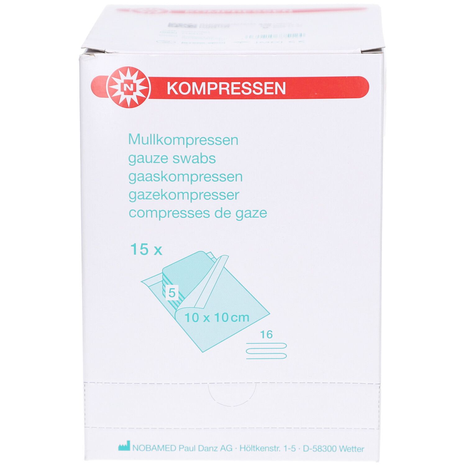 Verpackung für Mullkompressen, 15x 10x10cm.