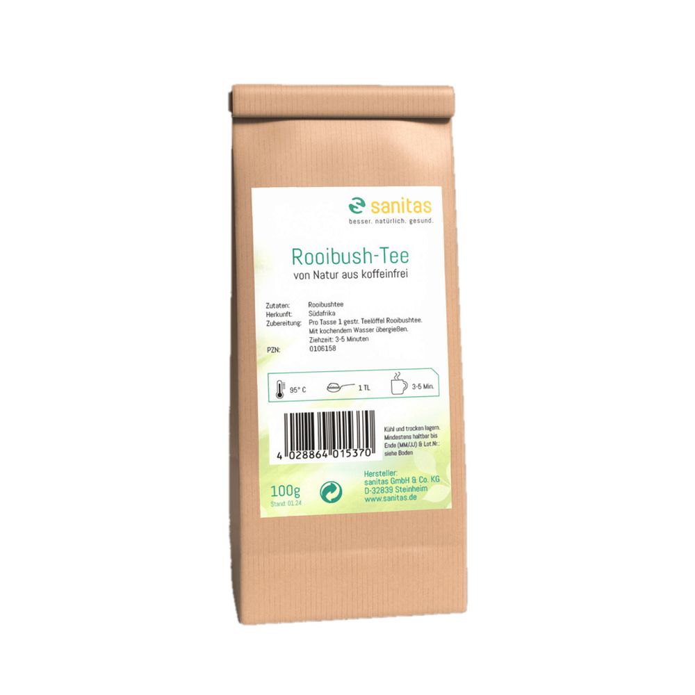 Sanitas Rooibush-Tee, 100g Packung, koffeinfrei.