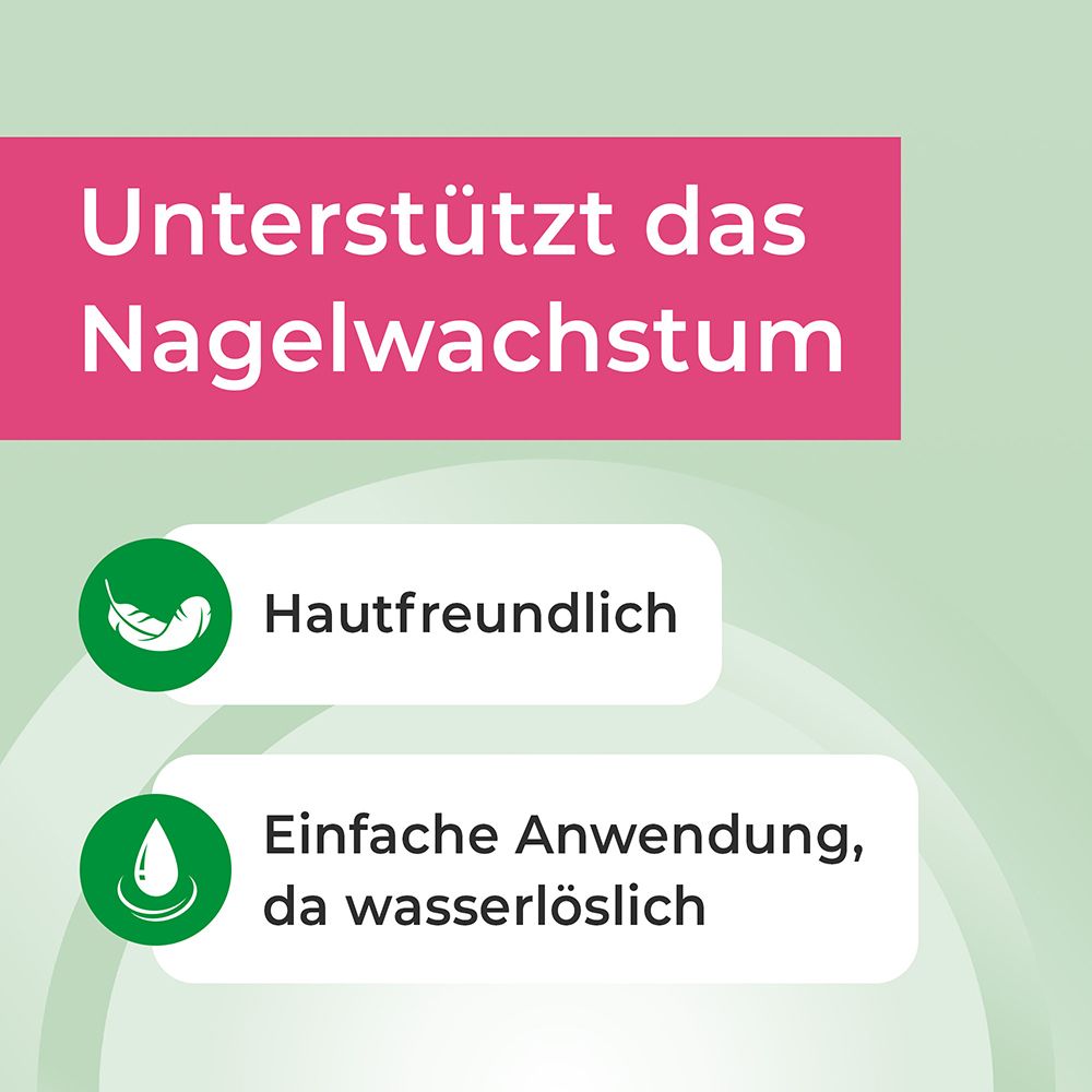 Unterstützt das Nagelwachstum: Hautfreundlich, einfache Anwendung, wasserlöslich.