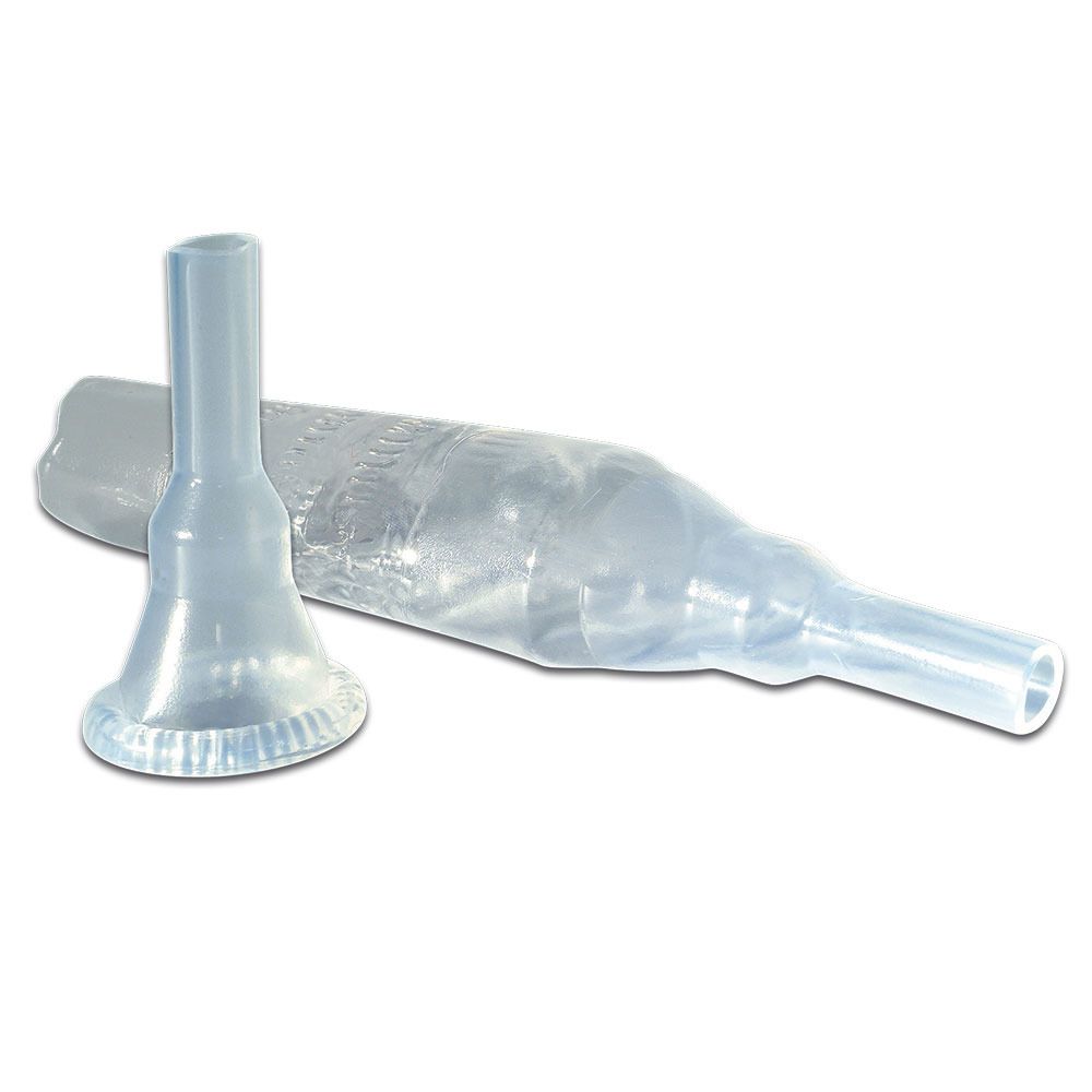 Urin-Auffangsystem. Konische Form, transparente Farbe. Mit Verpackung.