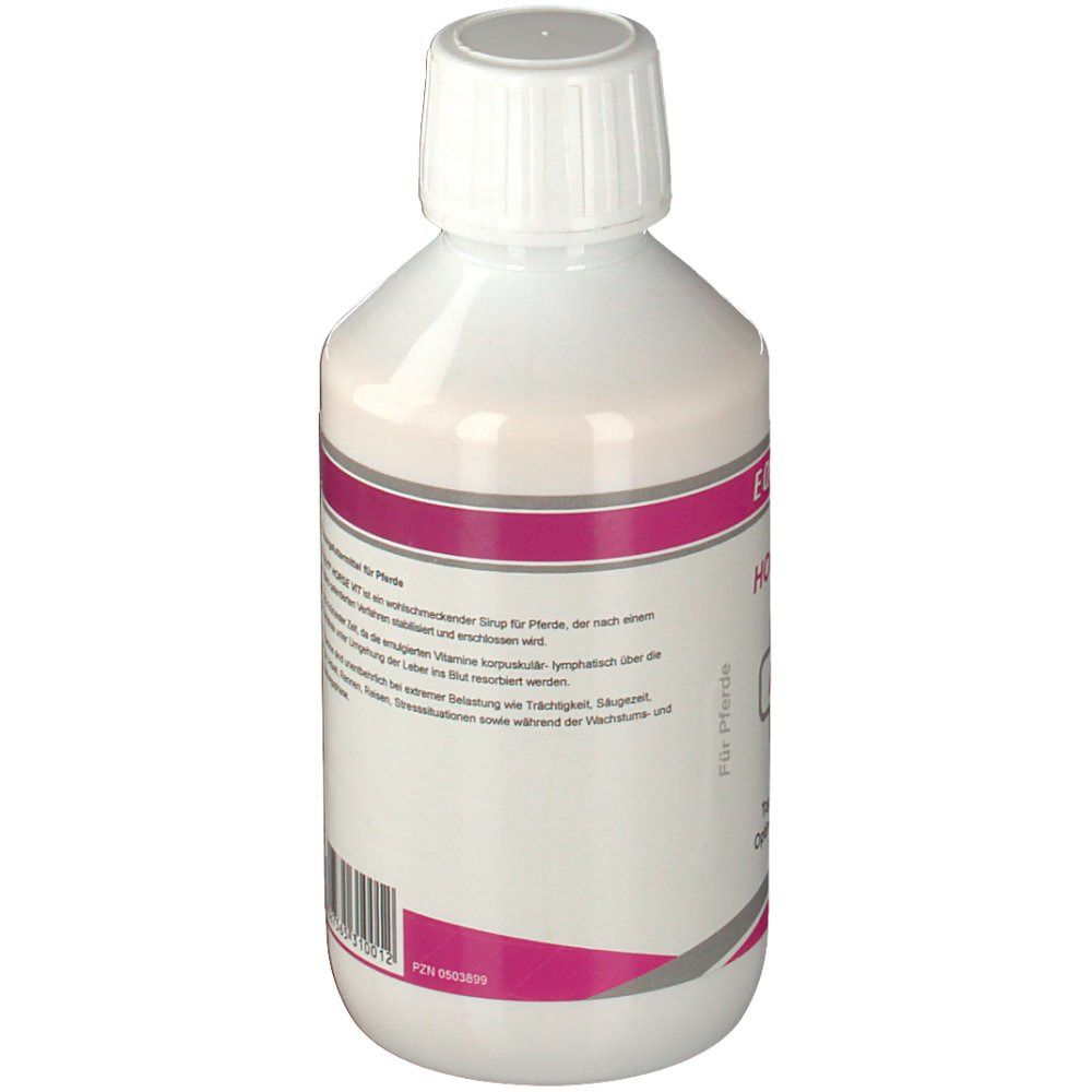 Weiße Flasche mit rosa Etikett. Text über die Anwendung. Barcode und PZN-Nummer.