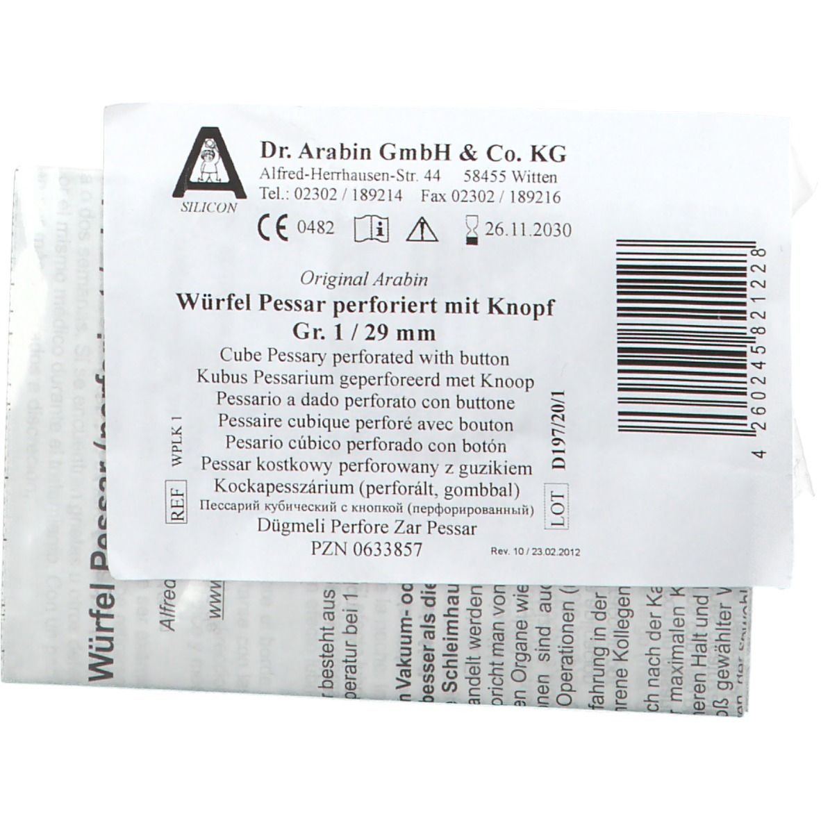 Arabin® Würfelpessar perforiert 29 mm Gr. 1