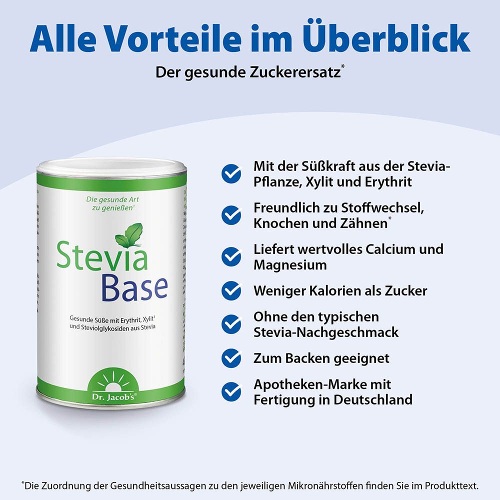 Dr. Jacob's SteviaBase Zuckerersatz Erythrit Xylit Stevia