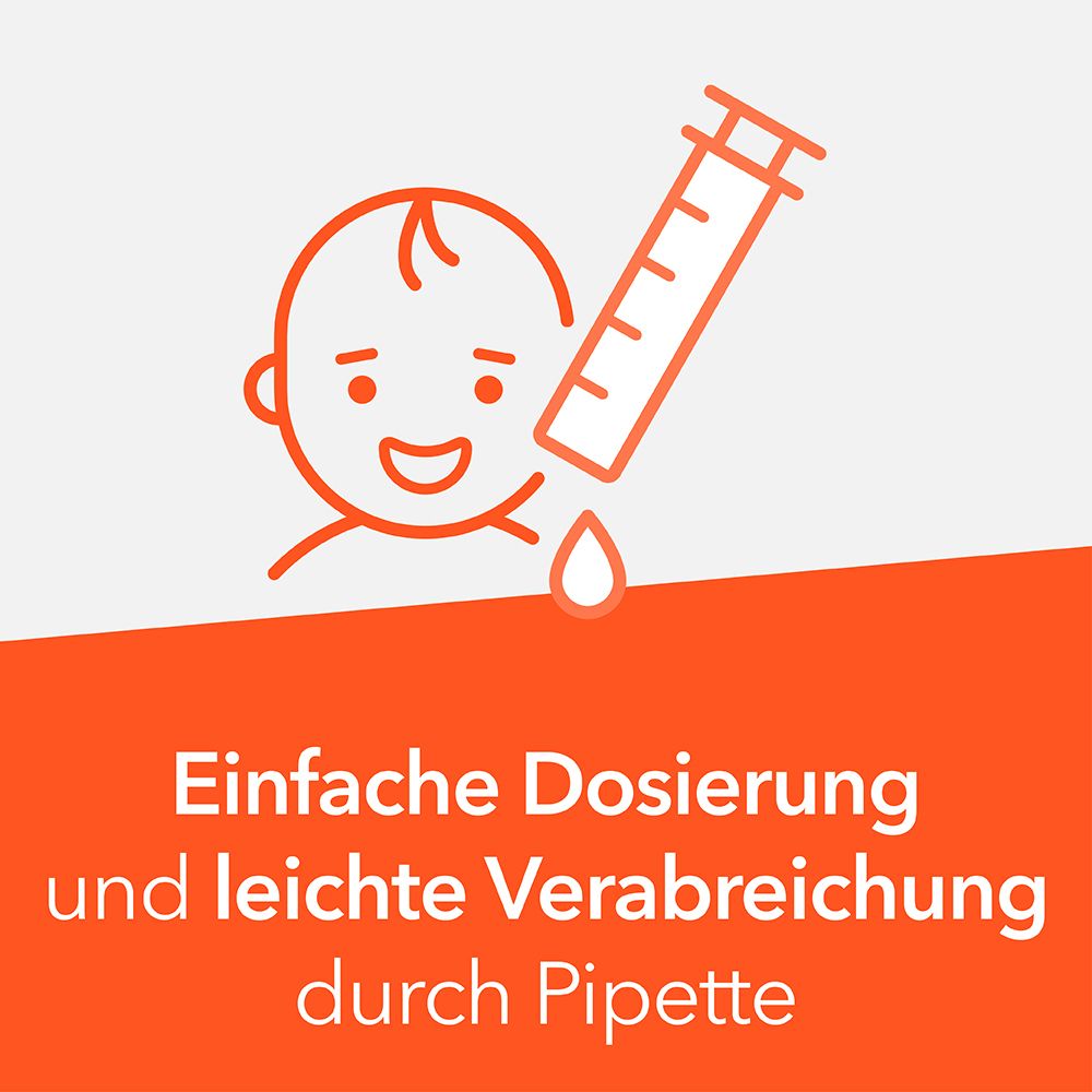 Symbol eines Babys mit Pipette zur einfachen Dosierung von Fiebersaft.