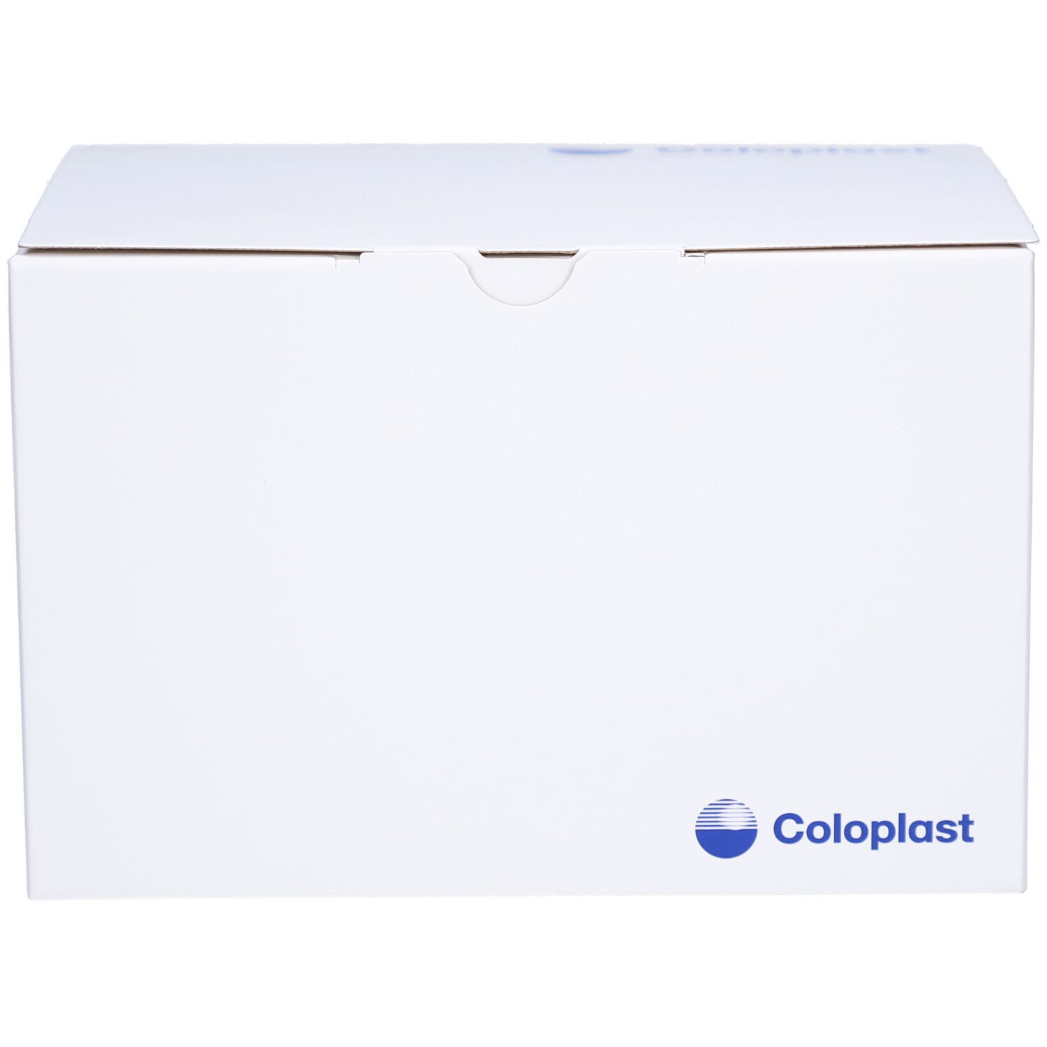 Weißer Karton mit Coloplast-Logo. Der Karton ist geschlossen.