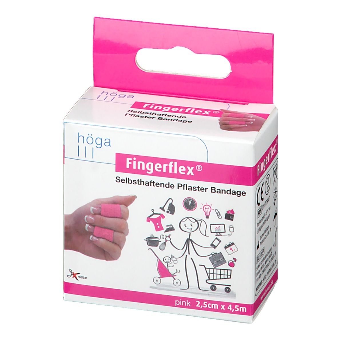 Fingerflex, selbsthaftende Pflaster Bandage 2,5 cm x 4,5 m Pink