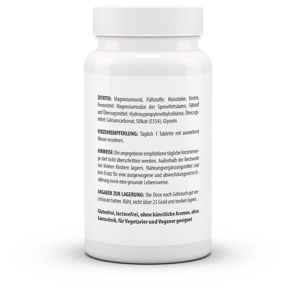 Rückseite der weißen Flasche. Zutaten, Verzehrempfehlung, Hinweise zur Lagerung. Glutenfrei, vegan.