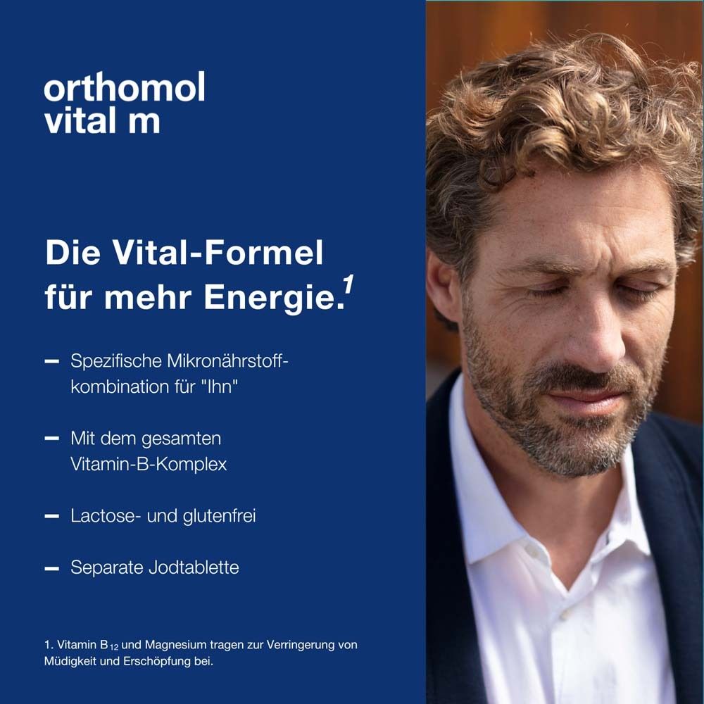 Orthomol Vital m für Männer - bei Müdigkeit - mit B-Vitaminen und Omega-3 - Granulat/Tabletten/Kapseln - Orangen-Geschmack