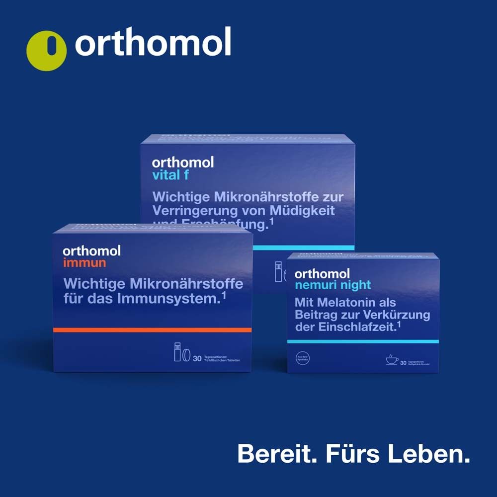 Orthomol Vital m: Rückseite der Packung mit Nährwertangaben und Inhaltsstoffen.