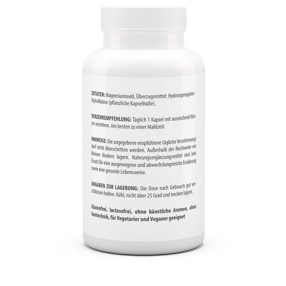 Rückseite der weißen Flasche. Zutaten, Verzehrempfehlung, Hinweise, Angaben zur Lagerung. Für Veganer geeignet.