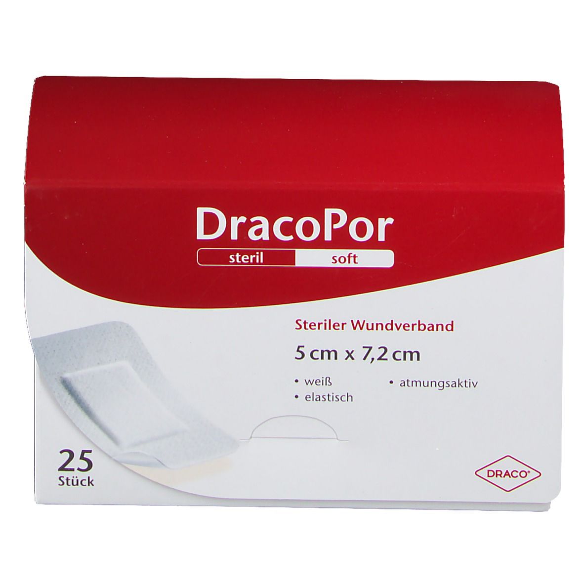 DracoPor Wundverband Soft weiß steril  7,2 x 5 cm