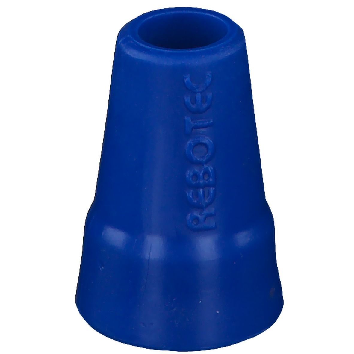 Blauer Kegel mit zylindrischer Öffnung. Aufschrift REBOTEC.