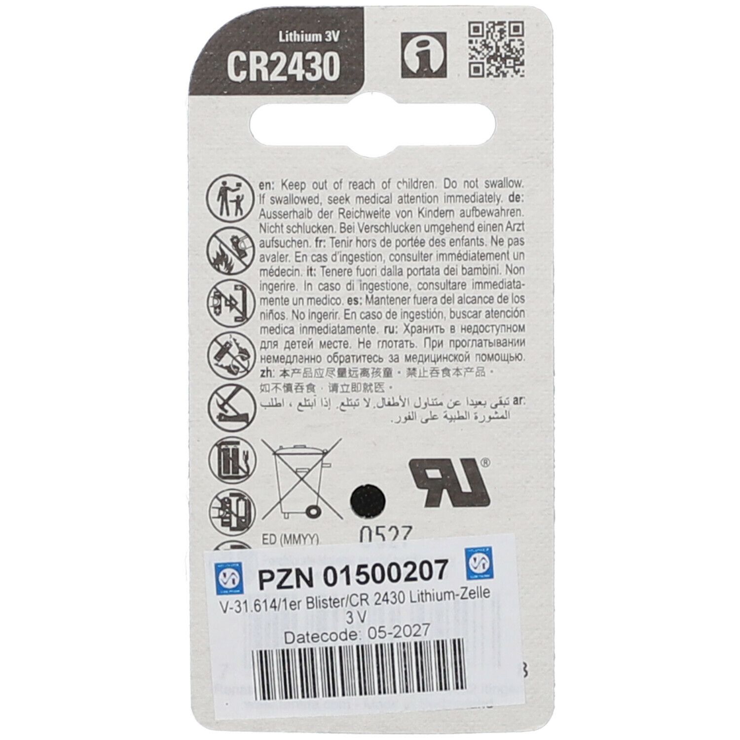 Lithium Knopzelle CR 2430