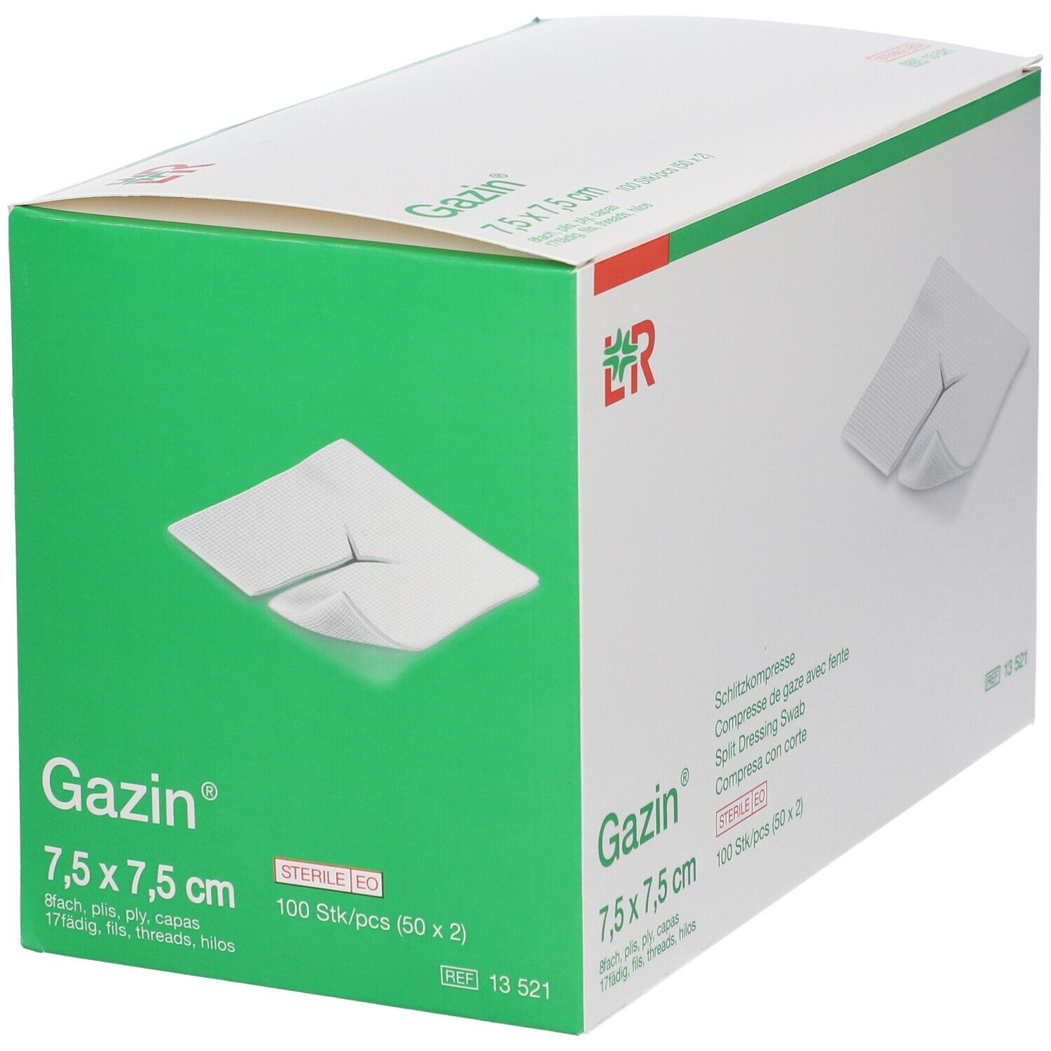 Gazin® Schlitzkompresse 7,5 cm x 7,5 cm steril 8 lagig
