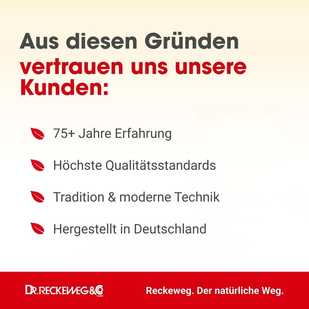 Text mit roten Akzenten. 75+ Jahre Erfahrung, höchste Qualitätsstandards, Tradition & moderne Technik, hergestellt in Deutschland.
