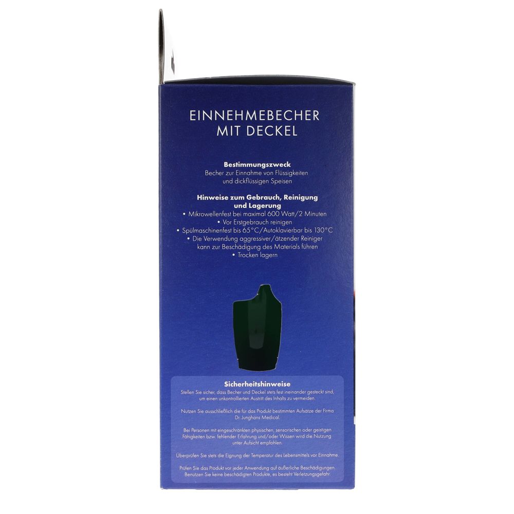 Rückseite der Verpackung. Textinformationen zum Produkt. Schwarze Produktabbildung. Marke: Dr. Junghans.