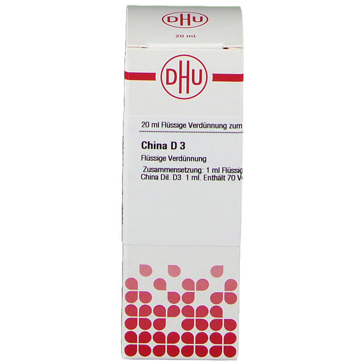 Karton mit Text: DHU, China D3, 20 ml, flüssige Verdünnung.