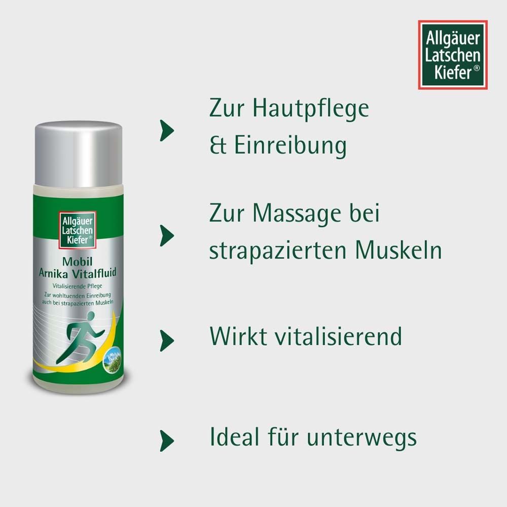 Produkt mit Anwendungsbereichen: Hautpflege, Massage, vitalisierend, ideal für unterwegs.