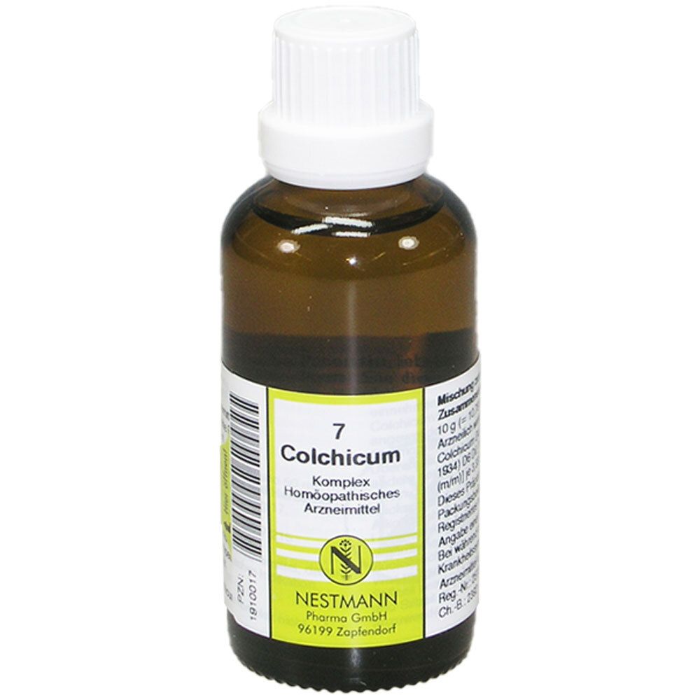 Braune Glasflasche mit weißem Verschluss. Etikett mit Produktnamen, Logo und Herstellerinformationen.