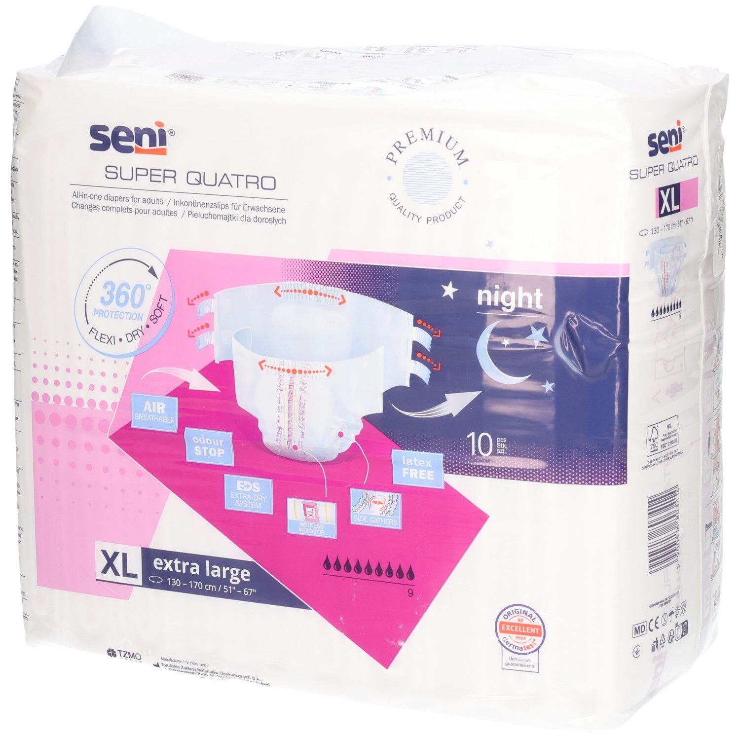 Seni Super Quattro XL Inkontinenz-Windeln für Erwachsene, 10 Stück. Premium Qualität, 360° Schutz.