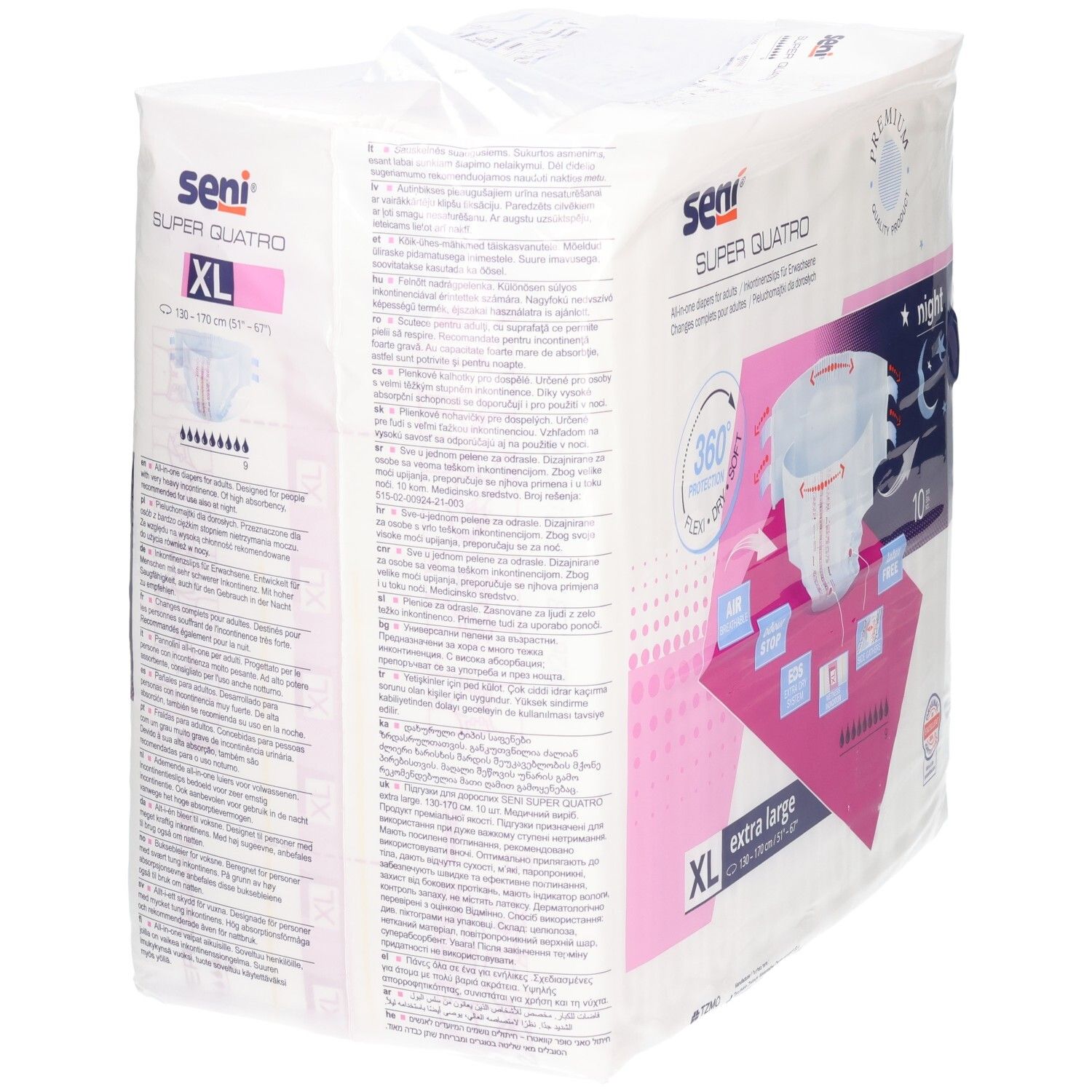 Packung Seni Super Quattro Inkontinenz-Windeln, Größe XL, extra groß.