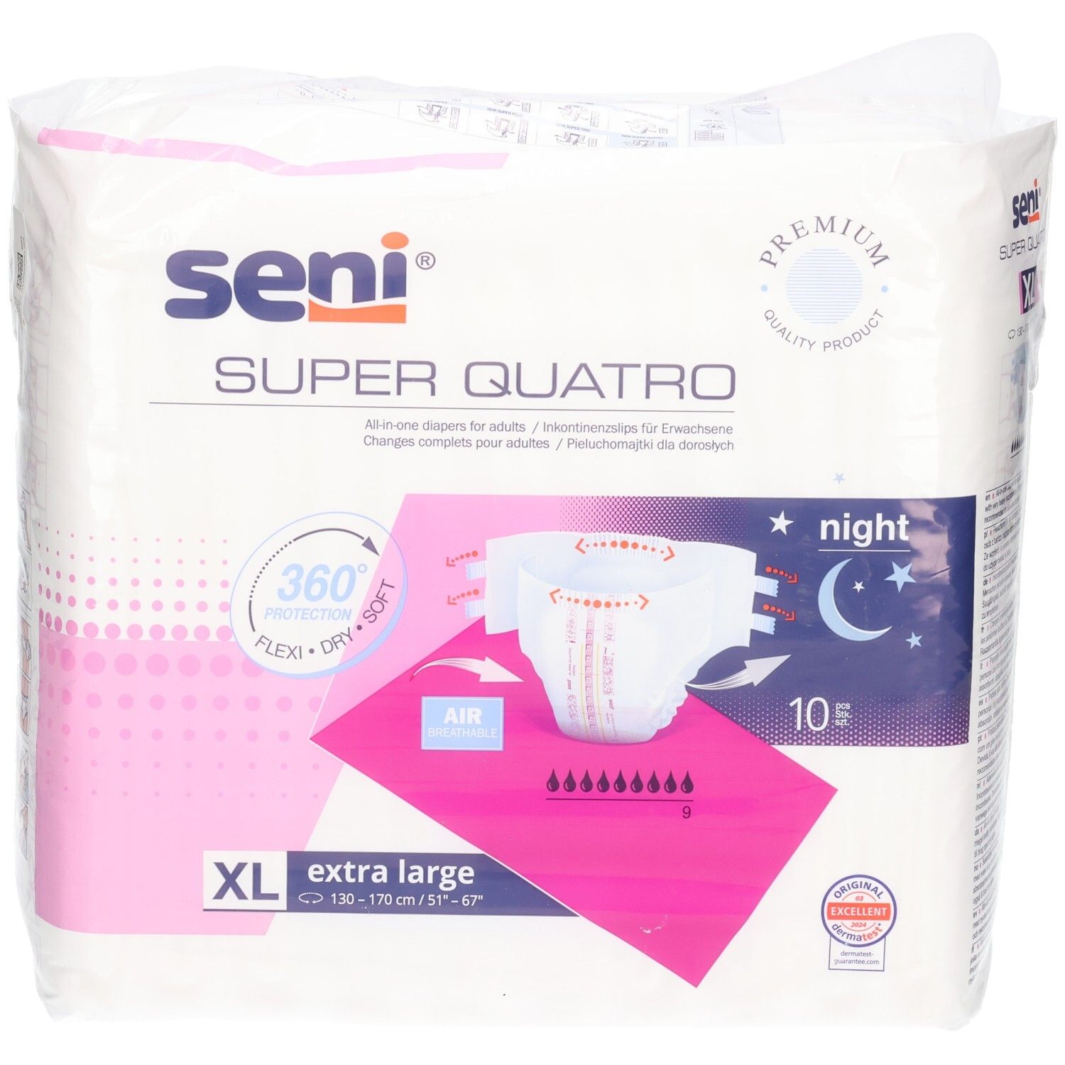 Seni Super Quatro Windeln, Größe XL, 10 Stück, für die Nacht.