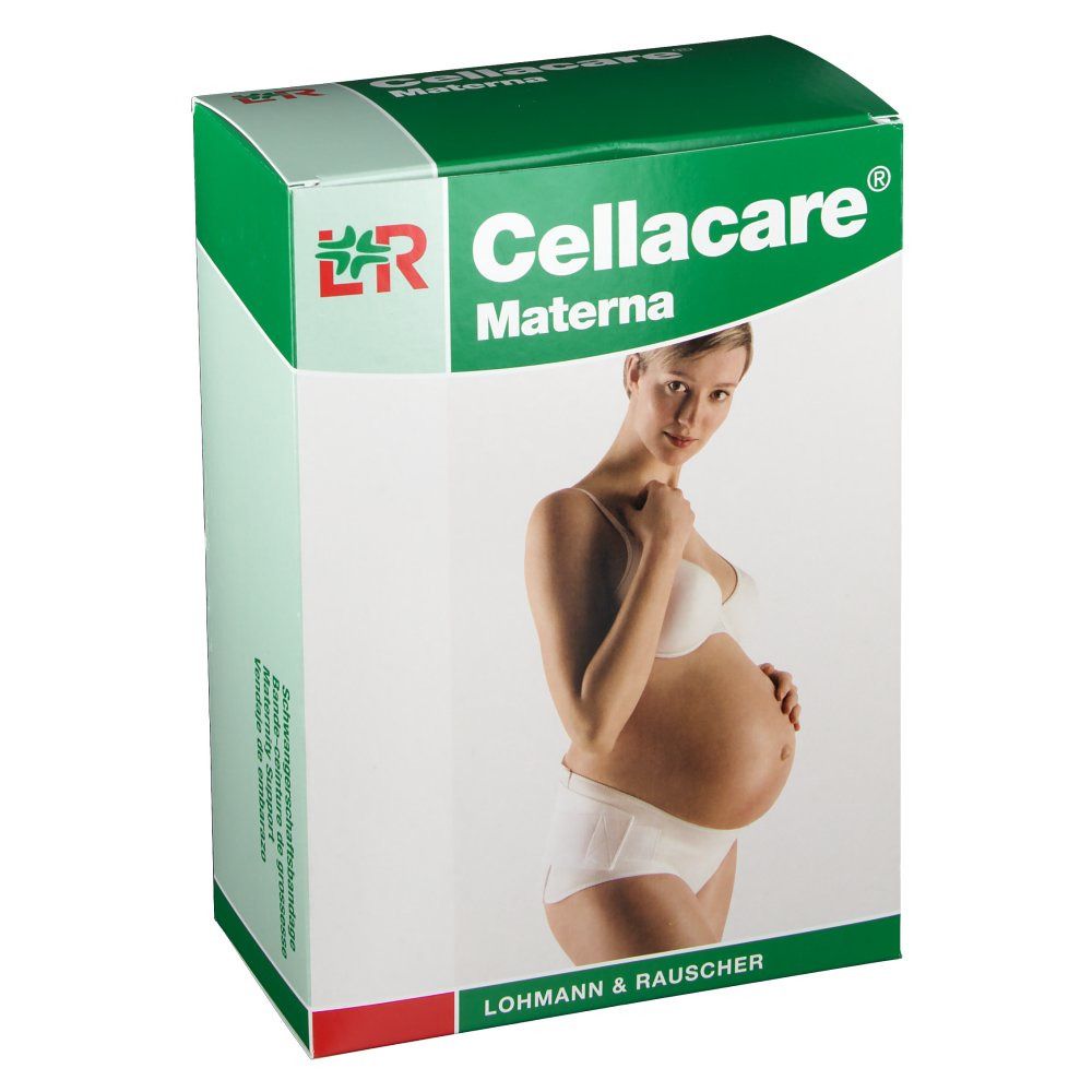 Cellacare Materna-Verpackung. Auf der Verpackung ist eine schwangere Frau abgebildet.