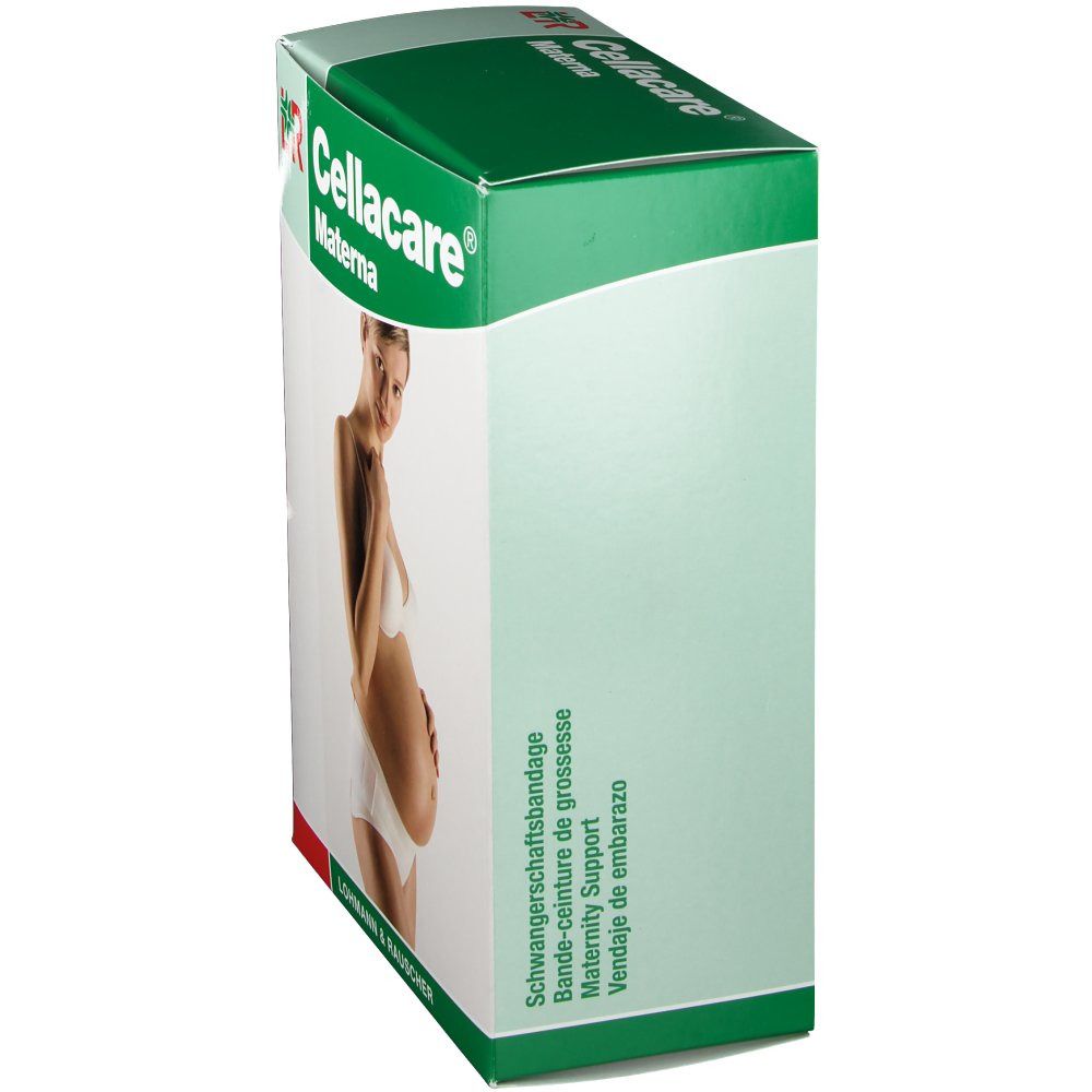 Cellacare Materna-Verpackung. Auf der Verpackung ist eine schwangere Frau abgebildet.