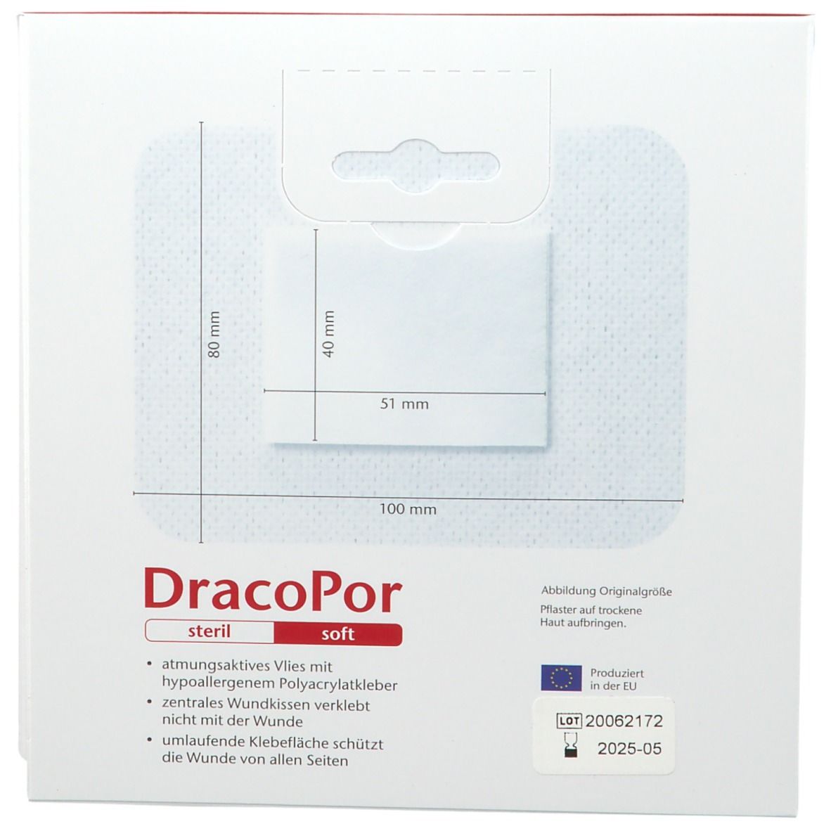 DracoPor Wundverband Soft weiß steril 10 x 8 cm
