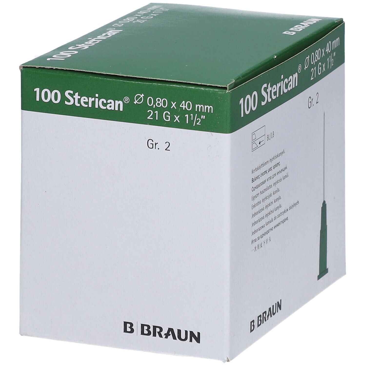 Sterican® Standardkanüle Gr. 2 G21 x 1 1/2 Zoll 0,80 x 40 mm grün