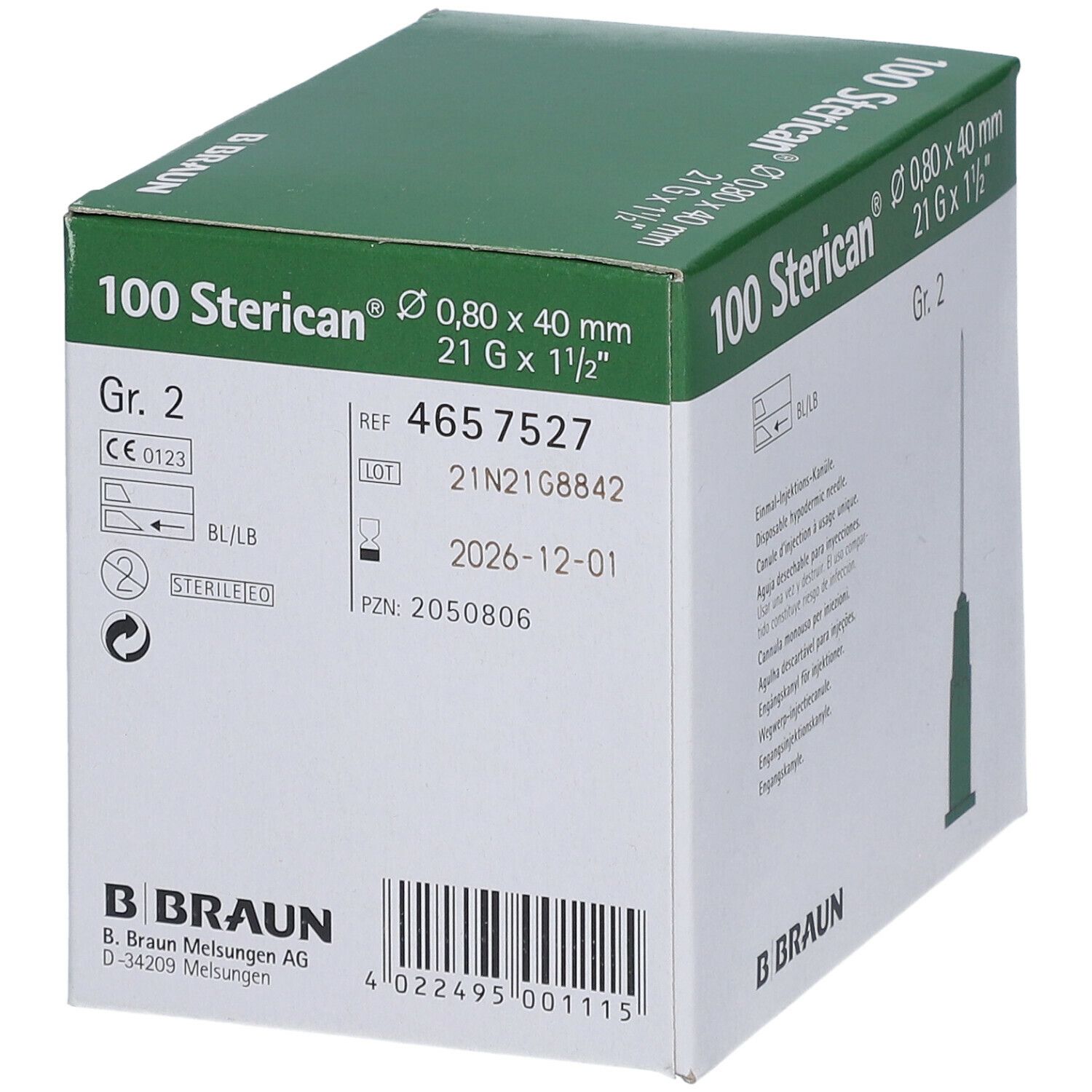 Sterican® Standardkanüle Gr. 2 G21 x 1 1/2 Zoll 0,80 x 40 mm grün