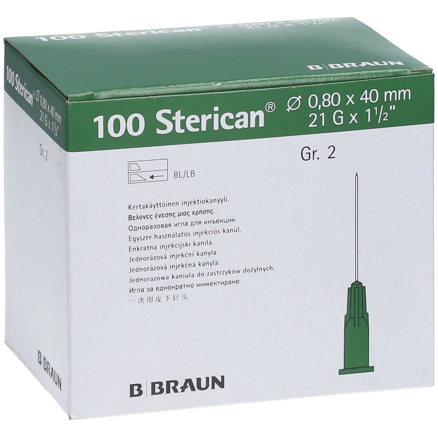 Sterican® Standardkanüle Gr. 2 G21 x 1 1/2 Zoll 0,80 x 40 mm grün