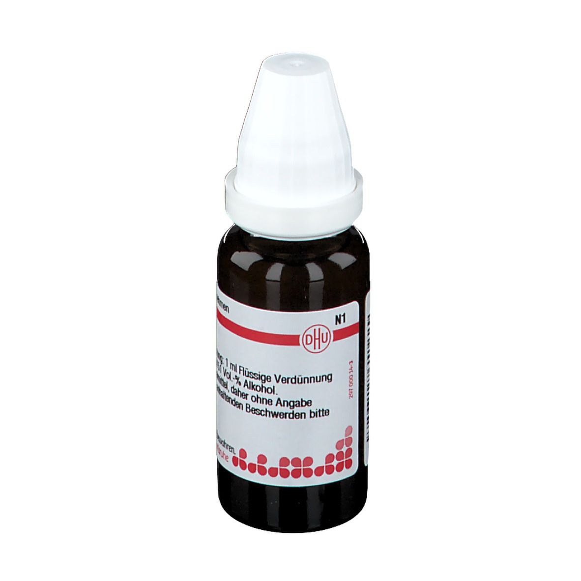 Braune Tropfflasche mit weißem Verschluss. Beschriftung: Spongia D6. Aufschrift: Homöopathisches Arzneimittel.