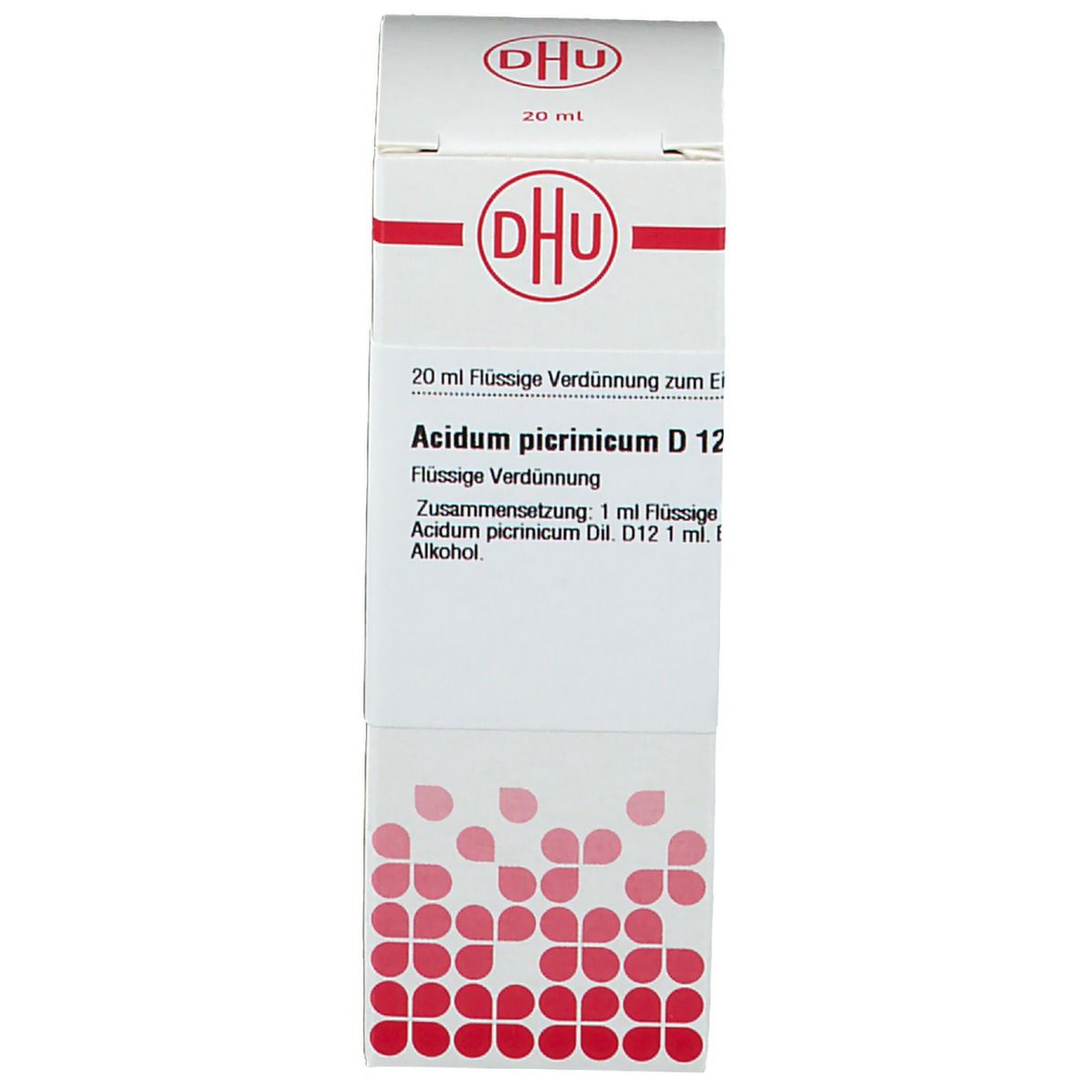 Weiße Verpackung mit rotem Logo und Produktnamen. Enthält eine braune Flasche mit weißem Verschluss.