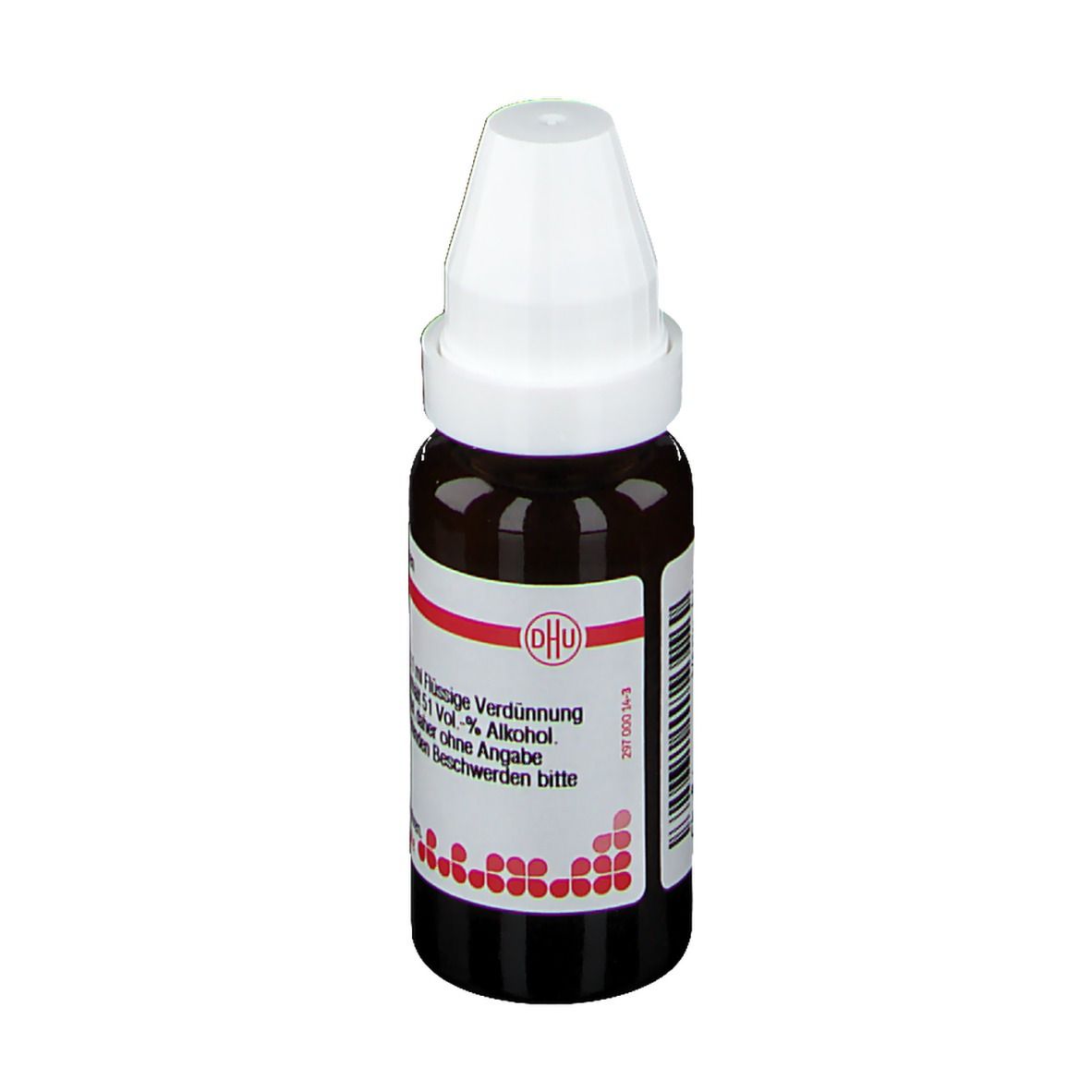 Braune Glasflasche mit weißem Deckel. Etikett mit Text: Natrium nitricum D6, 20 ml Flüssige Verdünnung.