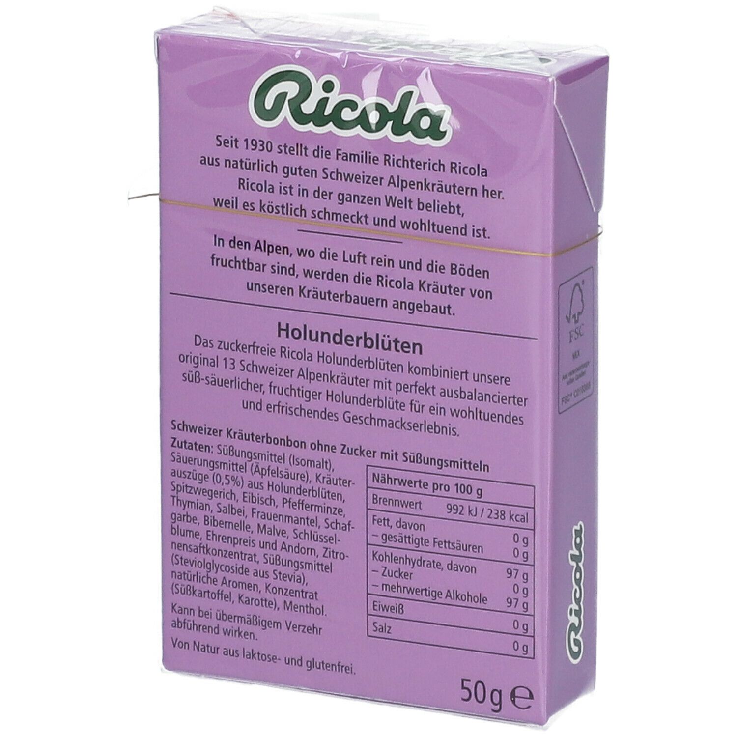 Ricola® Schweizer Kräuterbonbons Box Holunderblüten ohne Zucker
