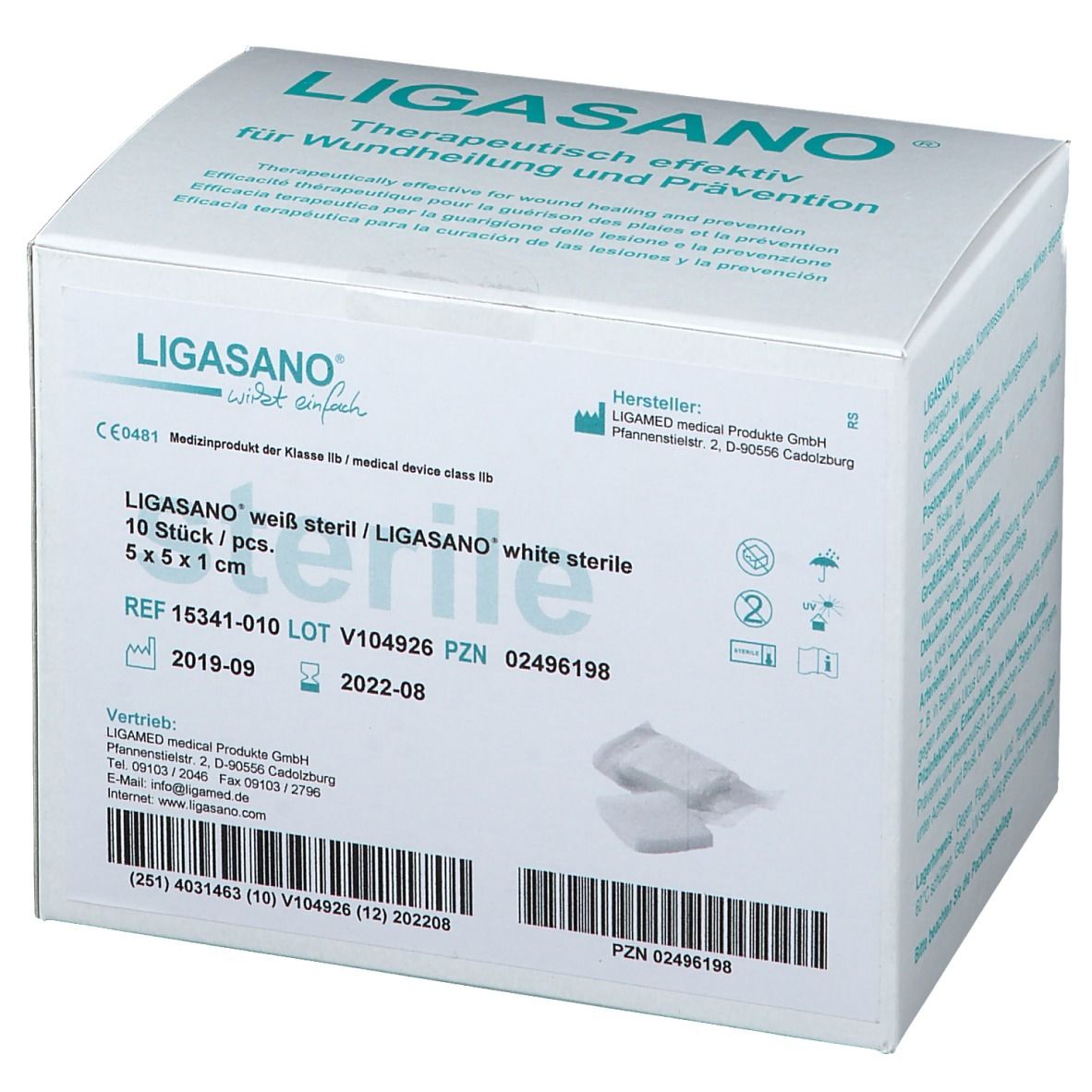 LIGASANO® Wundverband weiss steril 5 x 5 x 1cm
