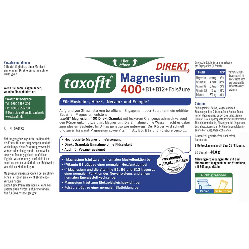 taxofit® Magnesium 400 Direkt-Granulat