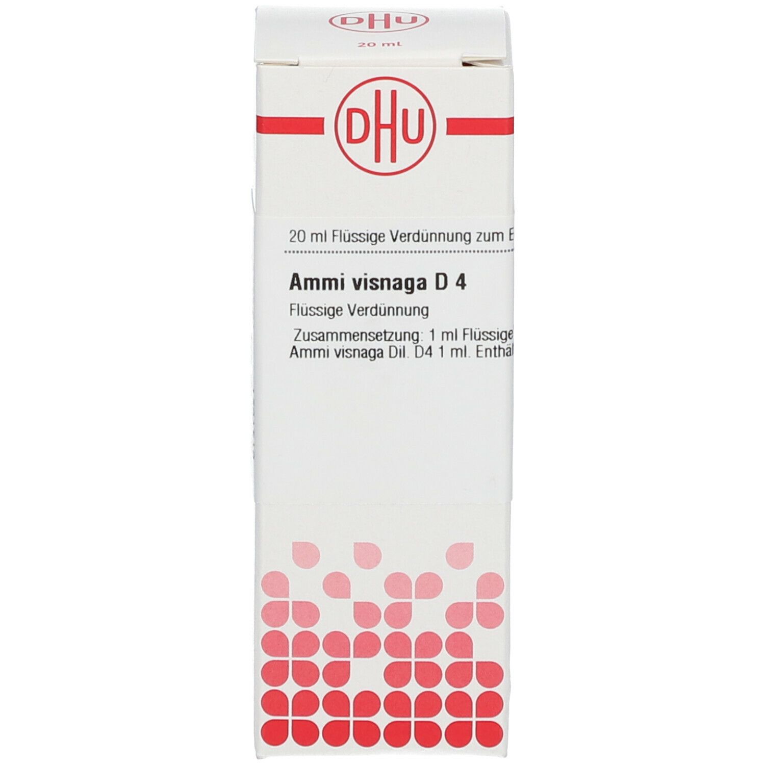 Verpackung mit DHU-Logo und Produktinformationen. DHU Ammi visnaga D4.