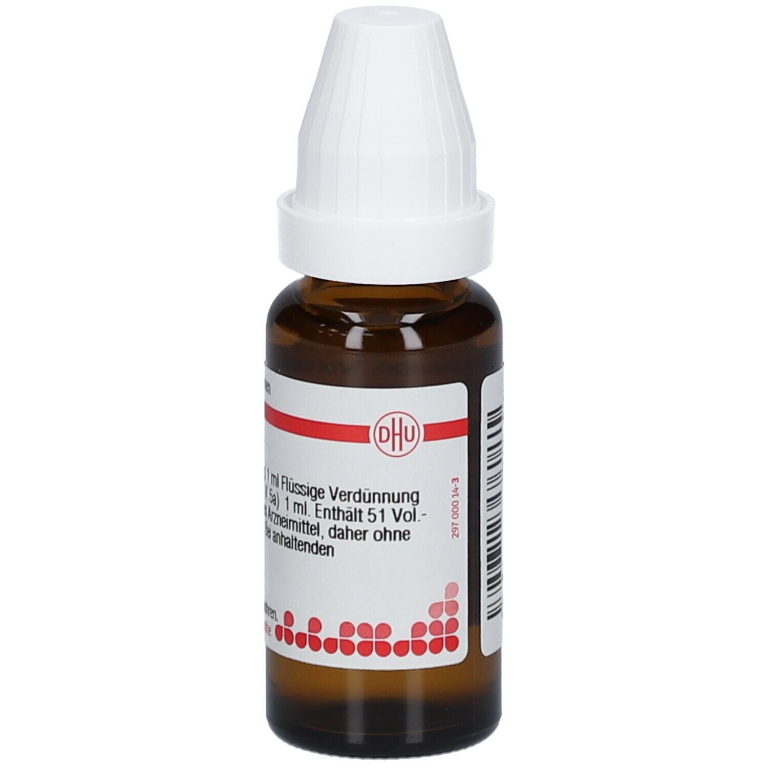 Braune Tropfflasche mit weißem Verschluss. Etikett mit Text: Lithium chloratum D6. Homöopathisches Arzneimittel. DHU Logo.