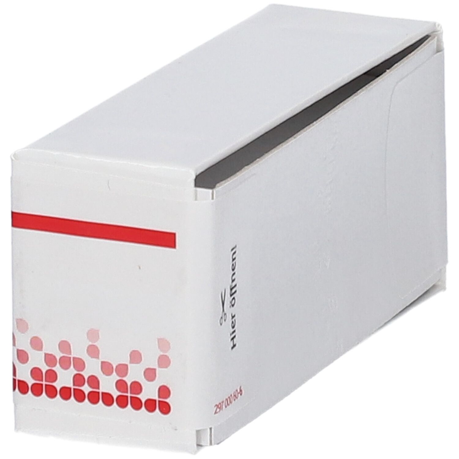 Weiße Schachtel mit roter und weißer Beschriftung. Aufschrift: Zincum valerianicum LM VI. Aufdruck: Hier öffnen!