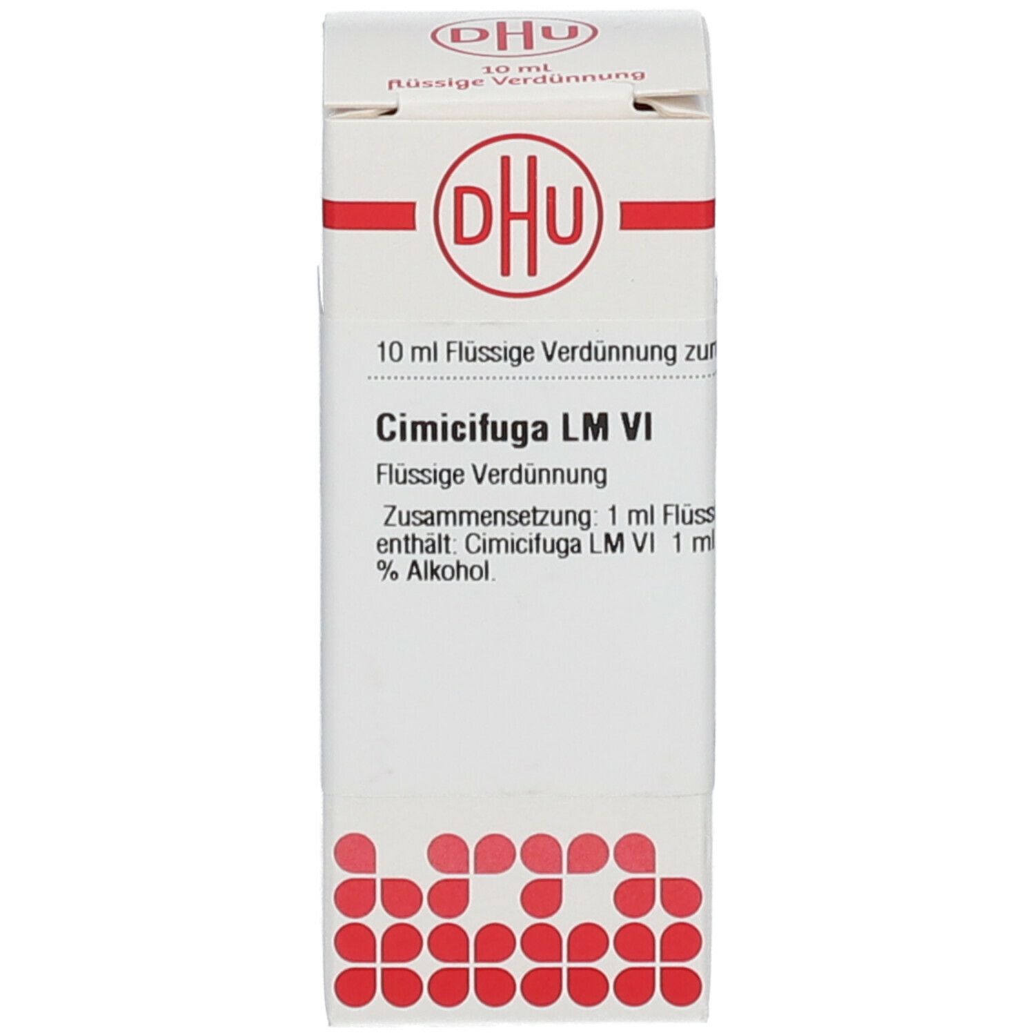 Weiße Verpackung mit DHU-Logo und Produktinformationen. Homöopathisches Arzneimittel.