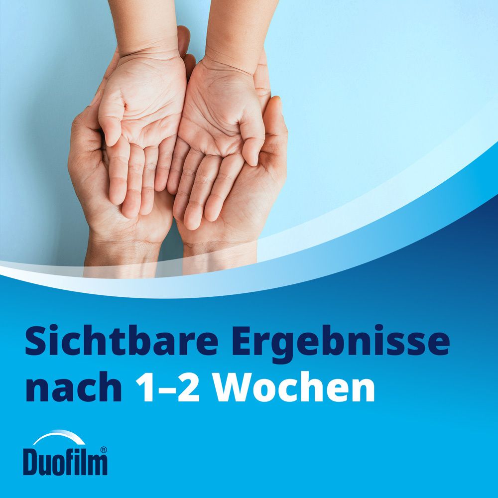 Hände halten Kinderhände. Text: Sichtbare Ergebnisse nach 1-2 Wochen.