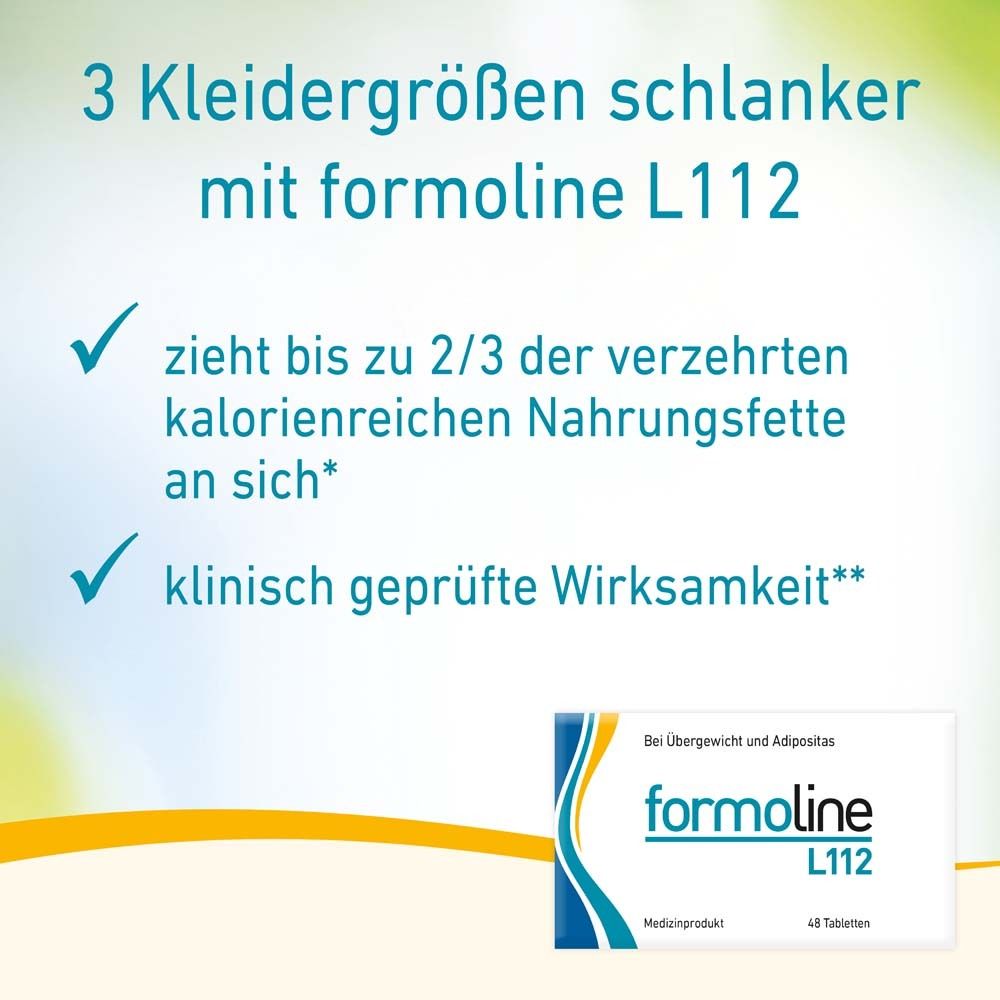 Grafik mit Informationen zu formoline L112. 3 Kleidergrößen schlanker. Klinisch geprüfte Wirksamkeit.