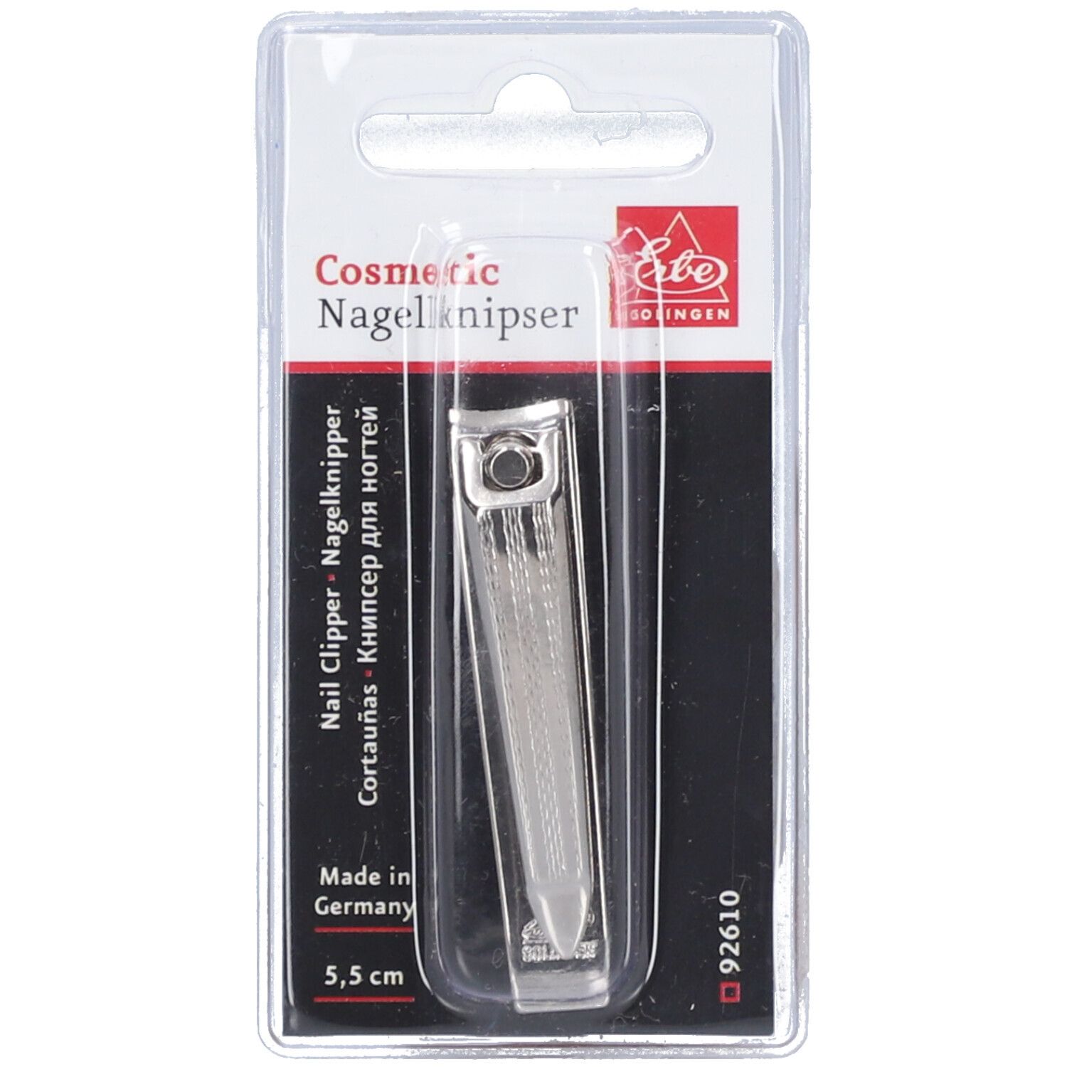 Kosmetischer Nagelknipser, 5,5 cm, Made in Germany, in Blisterverpackung.