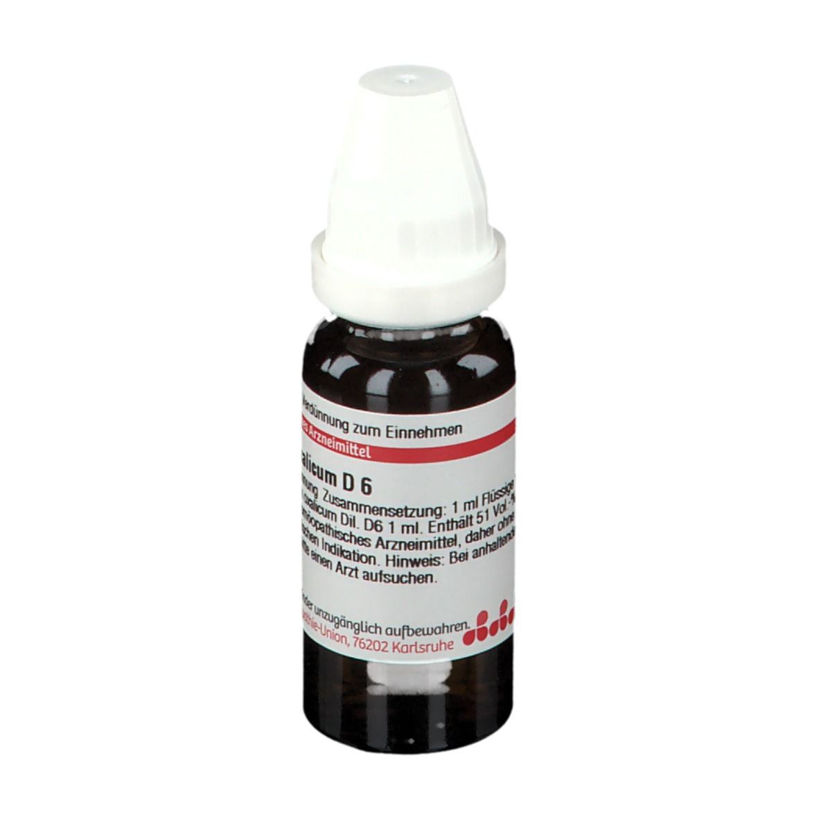 Braune Tropfflasche mit weißem Verschluss. Beschriftung: Acidum oxalicum D6, 20 ml Flüssige Verdünnung.